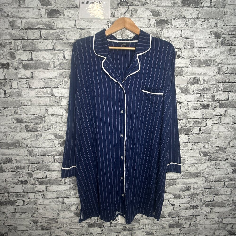 EUC Midnight Blue Base White Stripes Night Gown Size XXL